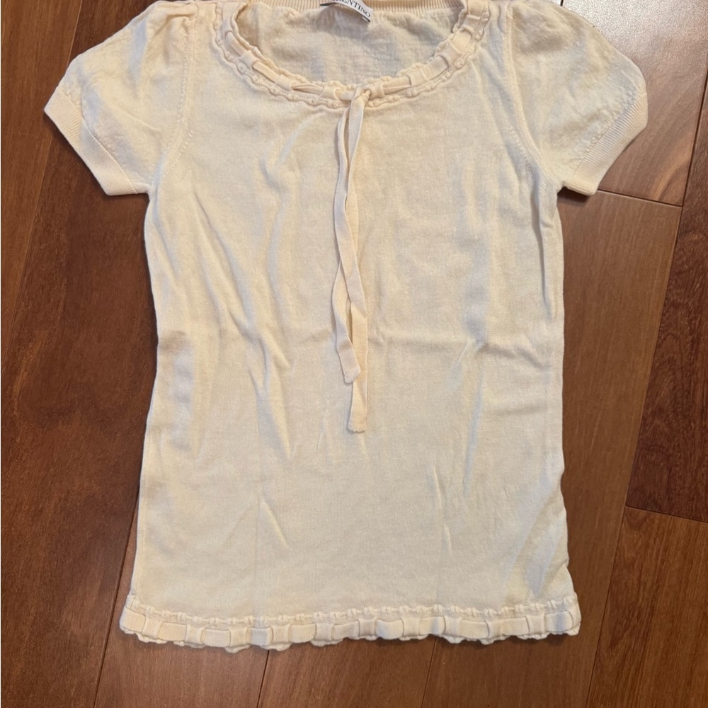 Red Valentino Cream Short Sleeve Knit Top